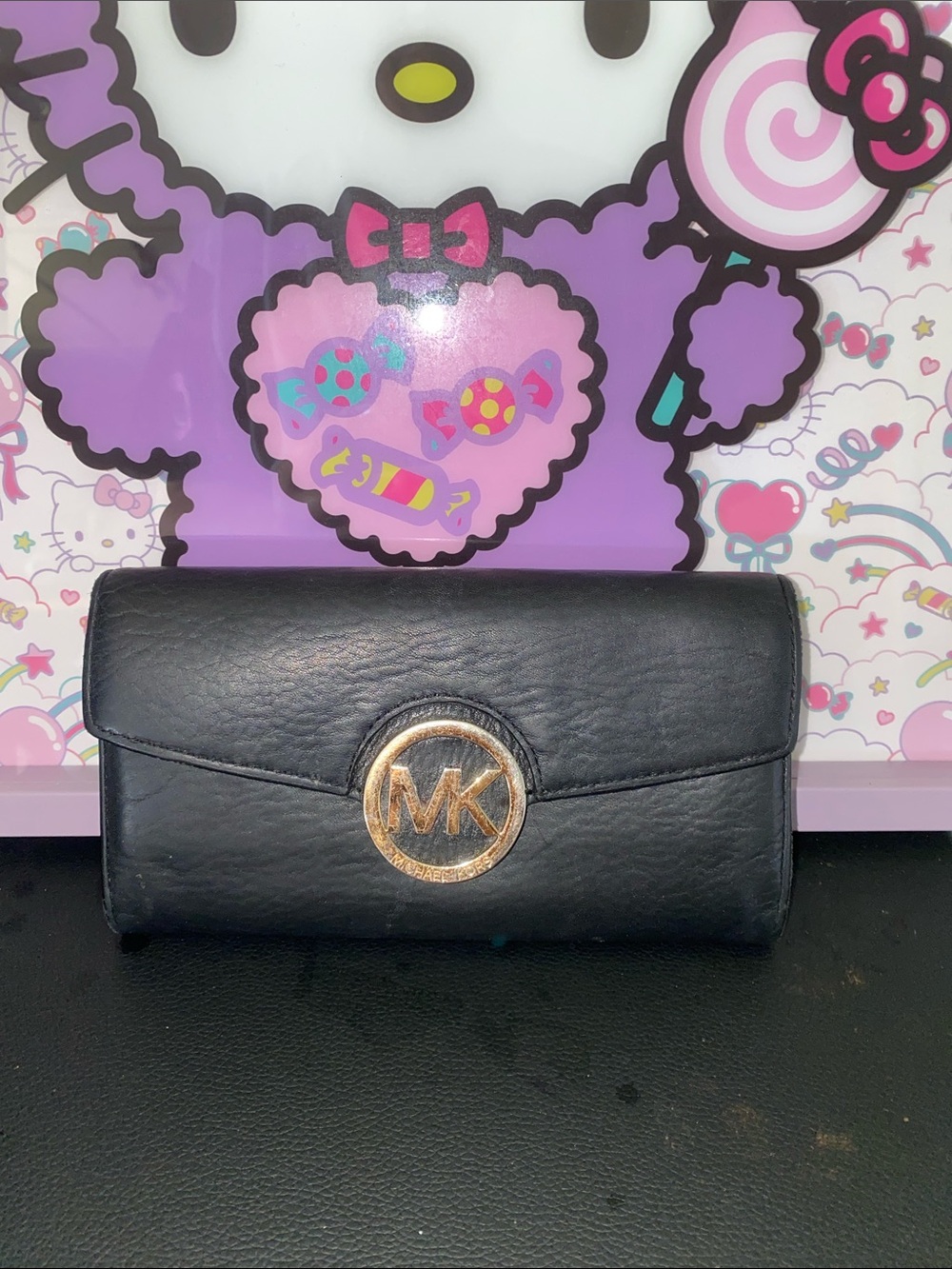 Michael Kors Black Leather Wallet with Gold MK Medallion 🖤🖤